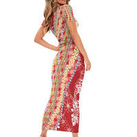 Red Palaka Hawaii Leis Family Matching Short Sleeve Bodycon Dress and Hawaiian Shirt Hawaiian-plaid Elegant Tropical Vibes - Polynesian Pride