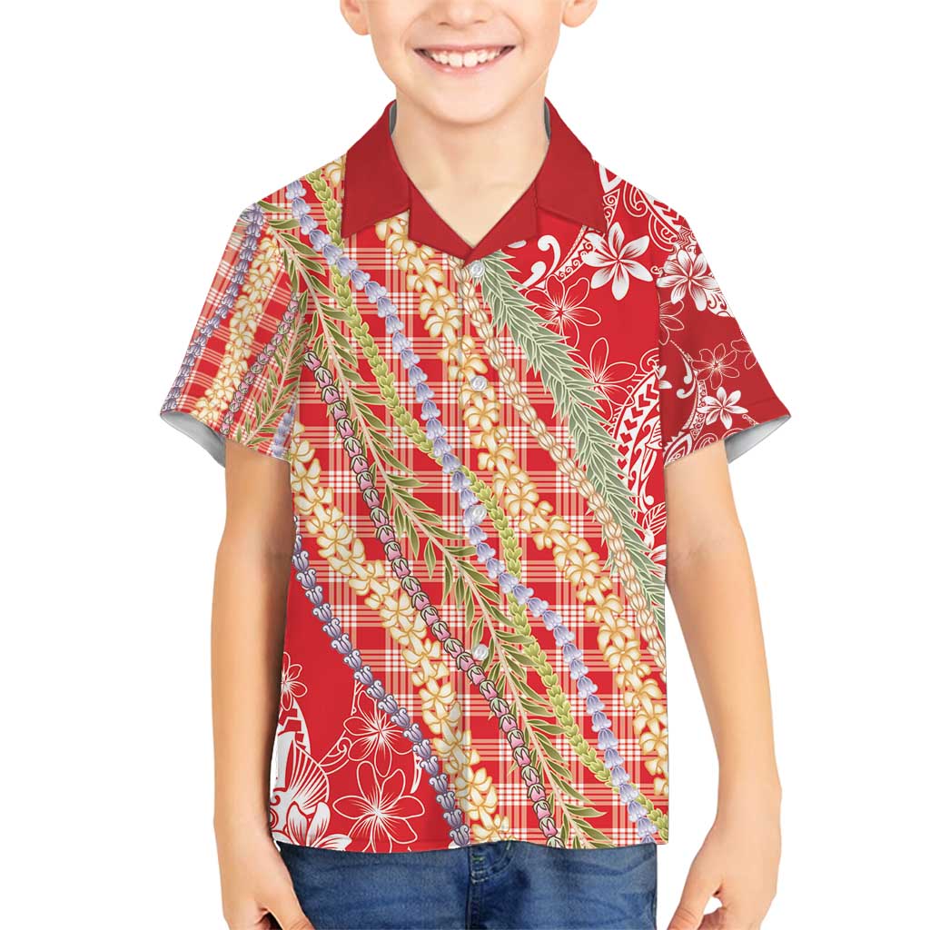 Red Palaka Hawaii Leis Family Matching Summer Maxi Dress and Hawaiian Shirt Hawaiian-plaid Elegant Tropical Vibes - Polynesian Pride