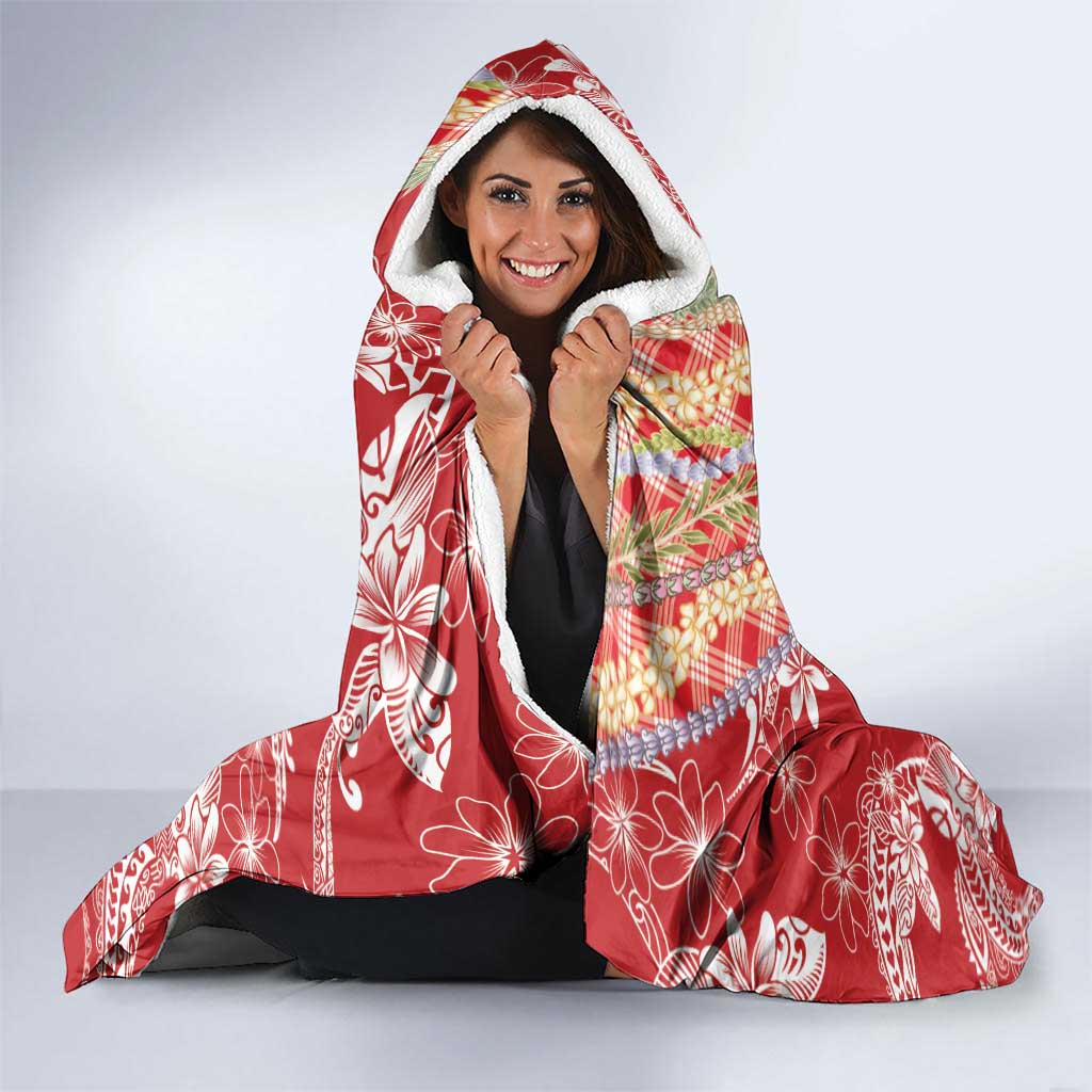 Red Palaka Hawaii Leis Hooded Blanket Hawaiian-plaid Elegant Tropical Vibes - Polynesian Pride