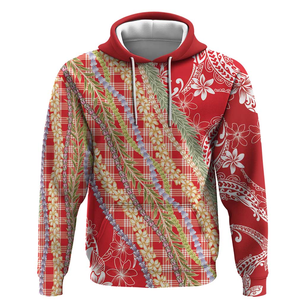 Red Palaka Hawaii Leis Hoodie Hawaiian-plaid Elegant Tropical Vibes - Polynesian Pride