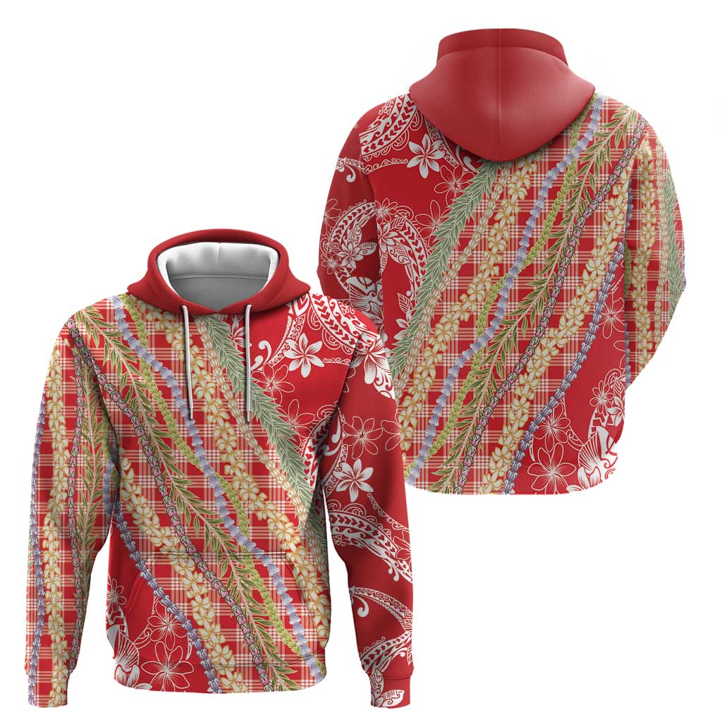 Red Palaka Hawaii Leis Hoodie Hawaiian-plaid Elegant Tropical Vibes - Polynesian Pride