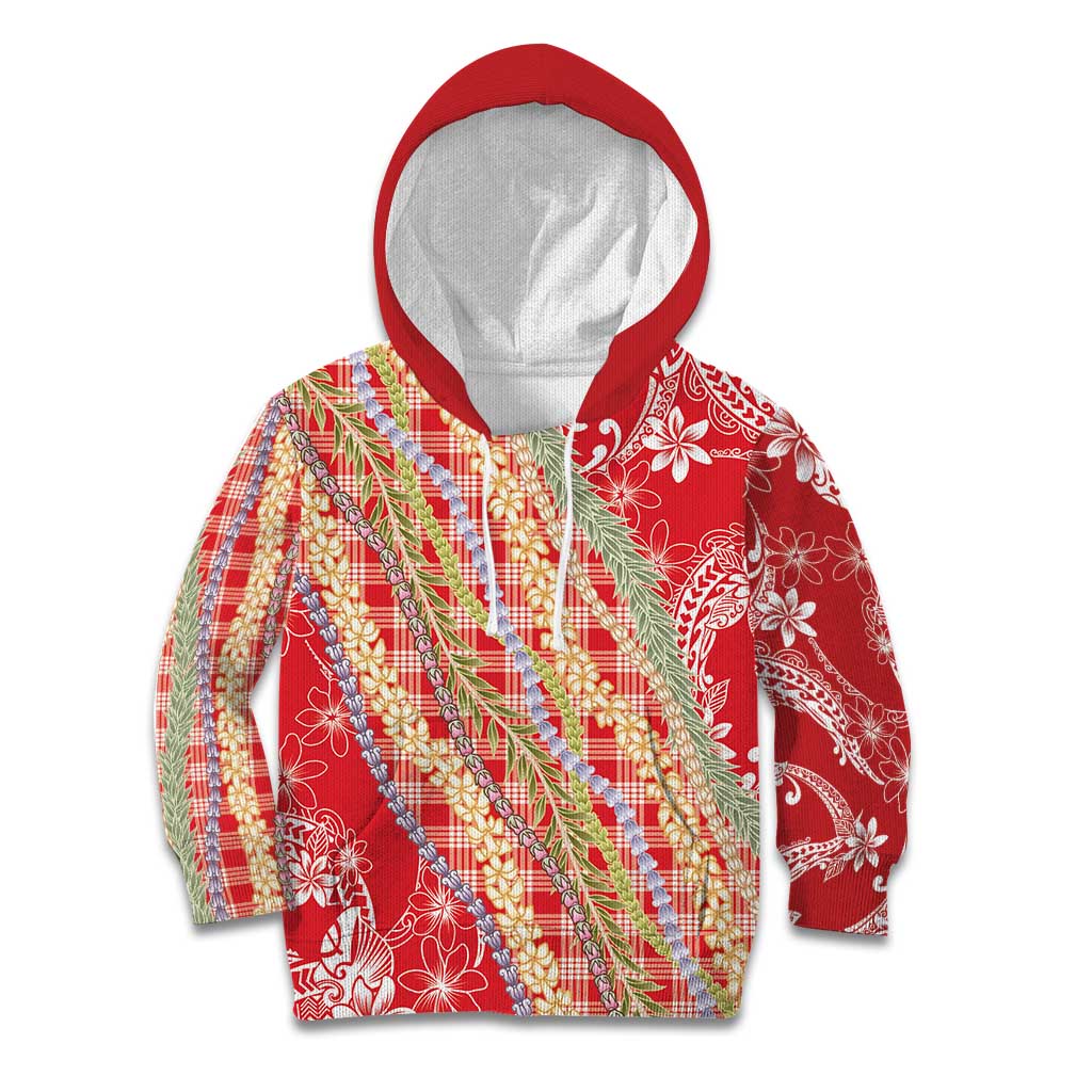 Red Palaka Hawaii Leis Kid Hoodie Hawaiian-plaid Elegant Tropical Vibes - Polynesian Pride