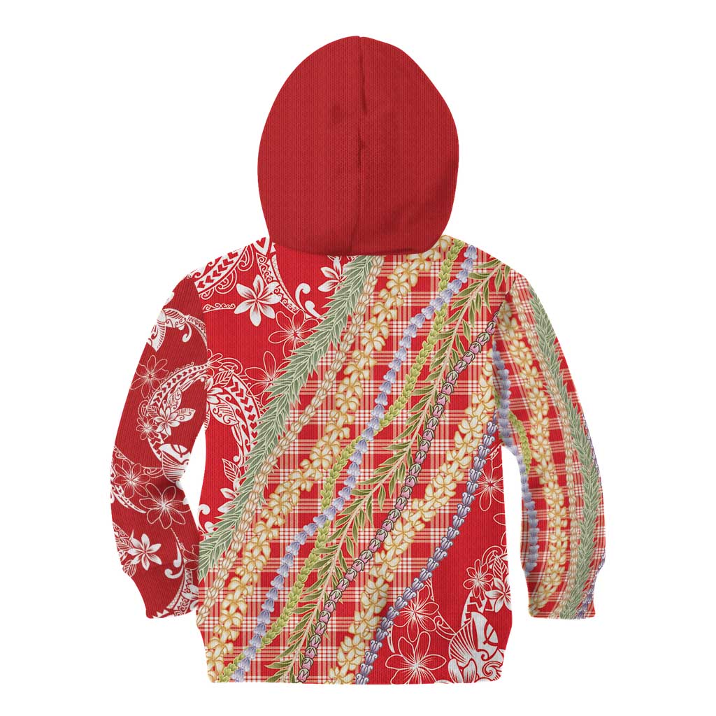 Red Palaka Hawaii Leis Kid Hoodie Hawaiian-plaid Elegant Tropical Vibes - Polynesian Pride