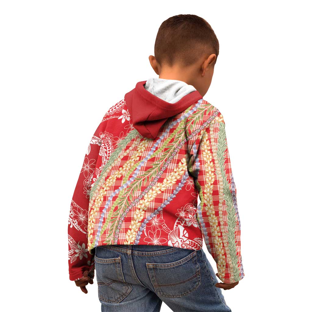 Red Palaka Hawaii Leis Kid Hoodie Hawaiian-plaid Elegant Tropical Vibes - Polynesian Pride
