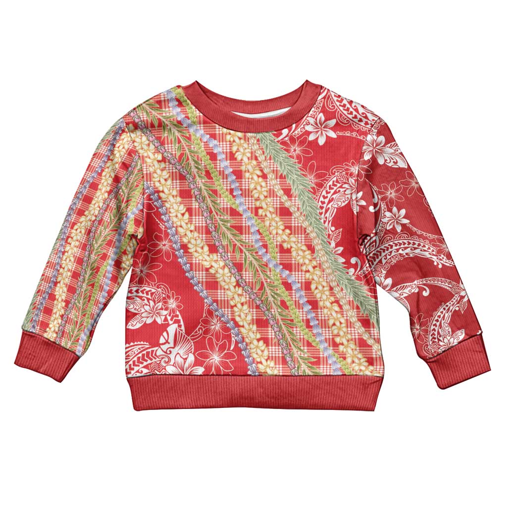Red Palaka Hawaii Leis Kid Ugly Christmas Sweater Hawaiian-plaid Elegant Tropical Vibes - Polynesian Pride