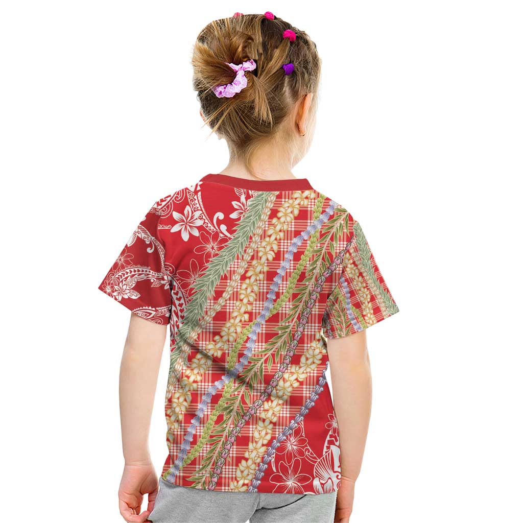 Red Palaka Hawaii Leis Kid T Shirt Hawaiian-plaid Elegant Tropical Vibes - Polynesian Pride