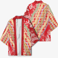 Red Palaka Hawaii Leis Kimono Hawaiian-plaid Elegant Tropical Vibes - Polynesian Pride
