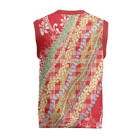 Red Palaka Hawaii Leis Christmas Knitted V-Neck Vest Hawaiian-plaid Elegant Tropical Vibes - Polynesian Pride