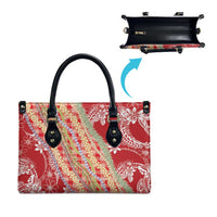 Red Palaka Hawaii Leis Leather Bag Hawaiian-plaid Elegant Tropical Vibes - Polynesian Pride