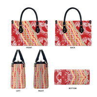 Red Palaka Hawaii Leis Leather Bag Hawaiian-plaid Elegant Tropical Vibes - Polynesian Pride
