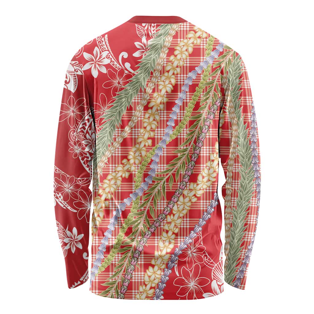 Red Palaka Hawaii Leis Long Sleeve Shirt Hawaiian-plaid Elegant Tropical Vibes - Polynesian Pride