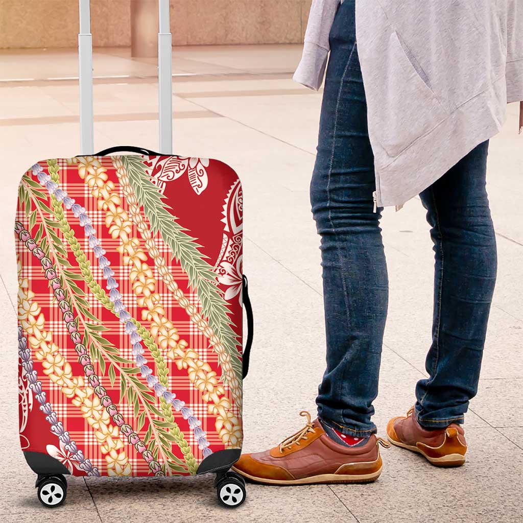 Red Palaka Hawaii Leis Luggage Cover Hawaiian-plaid Elegant Tropical Vibes - Polynesian Pride
