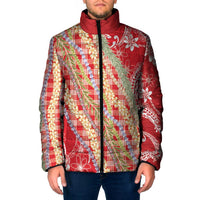 Red Palaka Hawaii Leis Padded Jacket Hawaiian-plaid Elegant Tropical Vibes - Polynesian Pride
