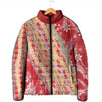 Red Palaka Hawaii Leis Padded Jacket Hawaiian-plaid Elegant Tropical Vibes - Polynesian Pride