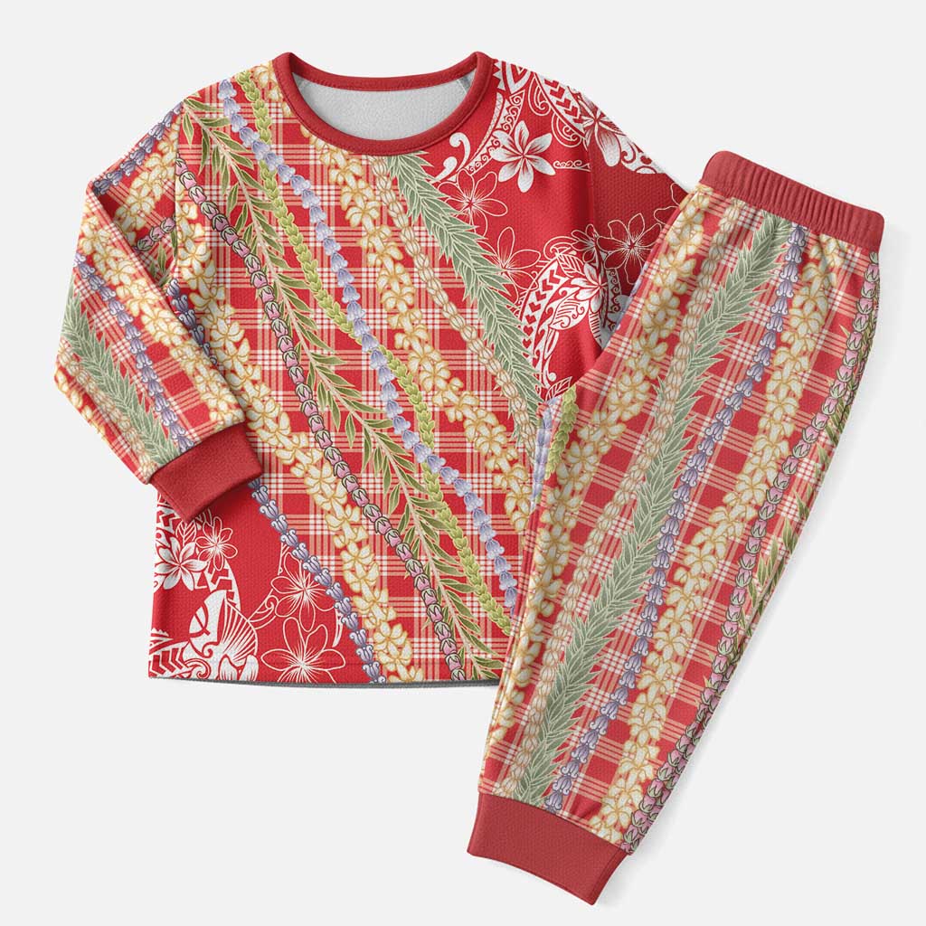 Red Palaka Hawaii Leis Christmas Pajama Set Hawaiian-plaid Elegant Tropical Vibes - Polynesian Pride