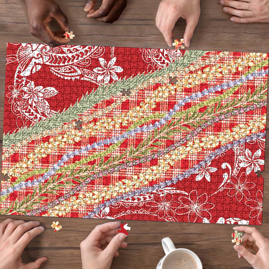 Red Palaka Hawaii Leis Puzzle Hawaiian-plaid Elegant Tropical Vibes - Polynesian Pride