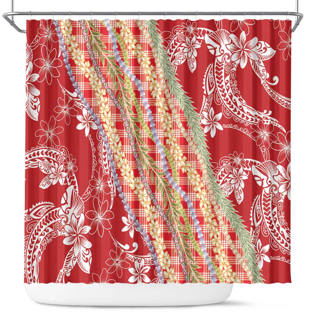 Red Palaka Hawaii Leis Shower Curtain Hawaiian-plaid Elegant Tropical Vibes - Polynesian Pride