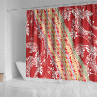 Red Palaka Hawaii Leis Shower Curtain Hawaiian-plaid Elegant Tropical Vibes - Polynesian Pride