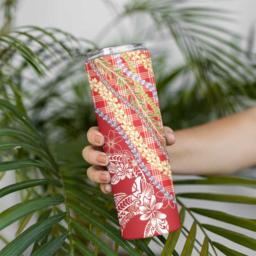 Red Palaka Hawaii Leis Skinny Tumbler Hawaiian-plaid Elegant Tropical Vibes - Polynesian Pride