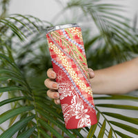 Red Palaka Hawaii Leis Skinny Tumbler Hawaiian-plaid Elegant Tropical Vibes - Polynesian Pride