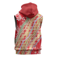 Red Palaka Hawaii Leis Sleeveless Zip Hoodie Hawaiian-plaid Elegant Tropical Vibes - Polynesian Pride