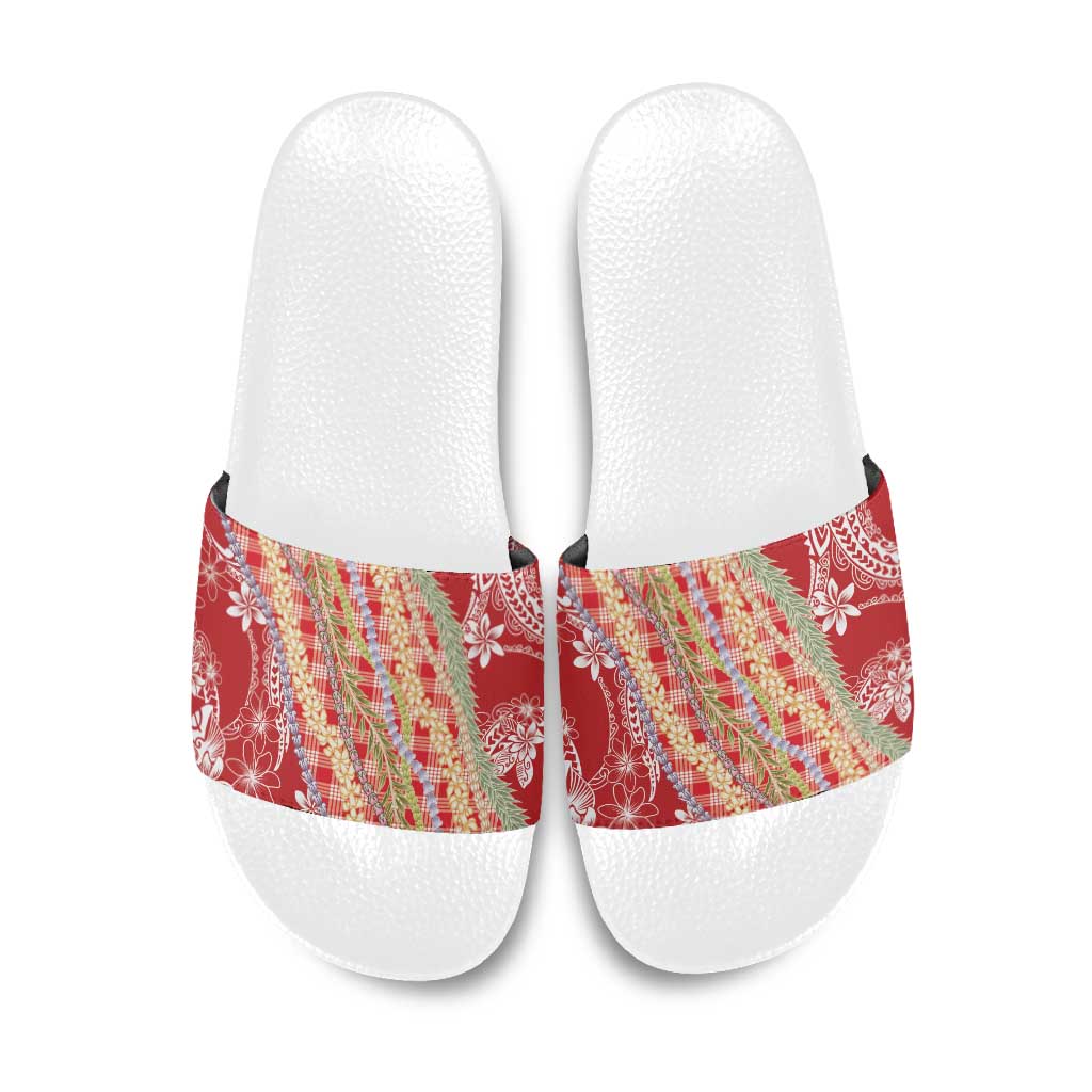 Red Palaka Hawaii Leis Slide Sandals Hawaiian-plaid Elegant Tropical Vibes - Polynesian Pride