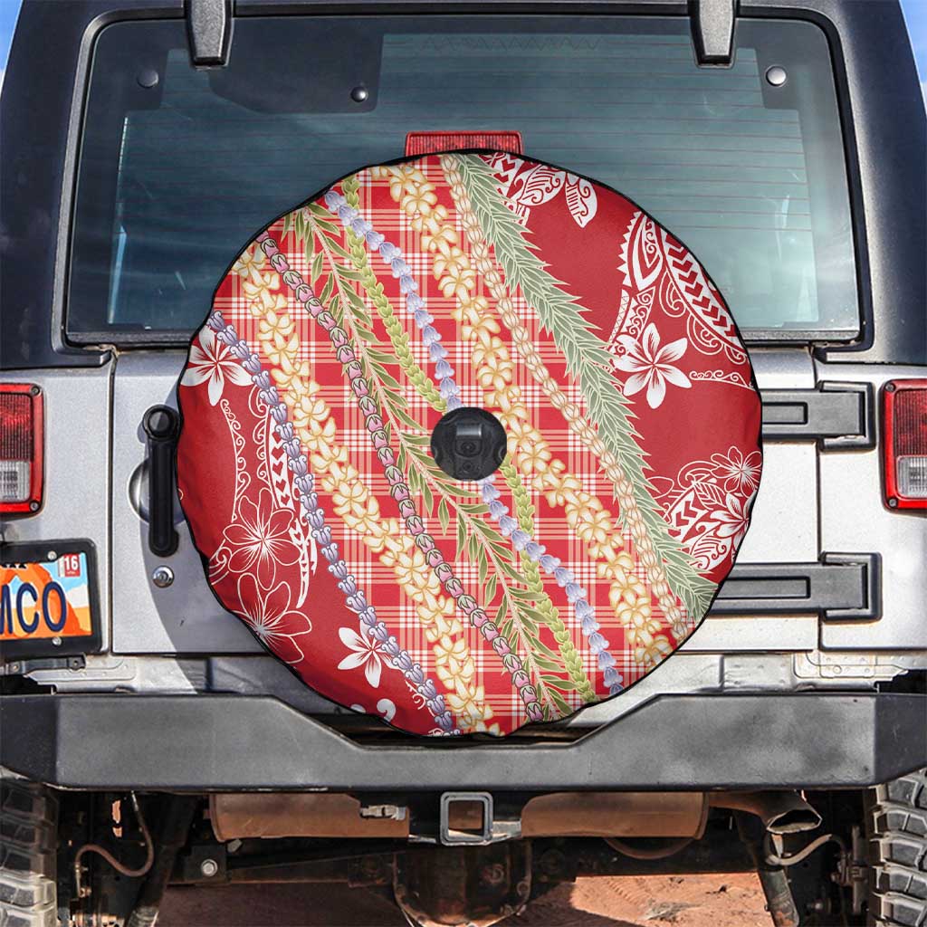 Red Palaka Hawaii Leis Spare Tire Cover Hawaiian-plaid Elegant Tropical Vibes - Polynesian Pride