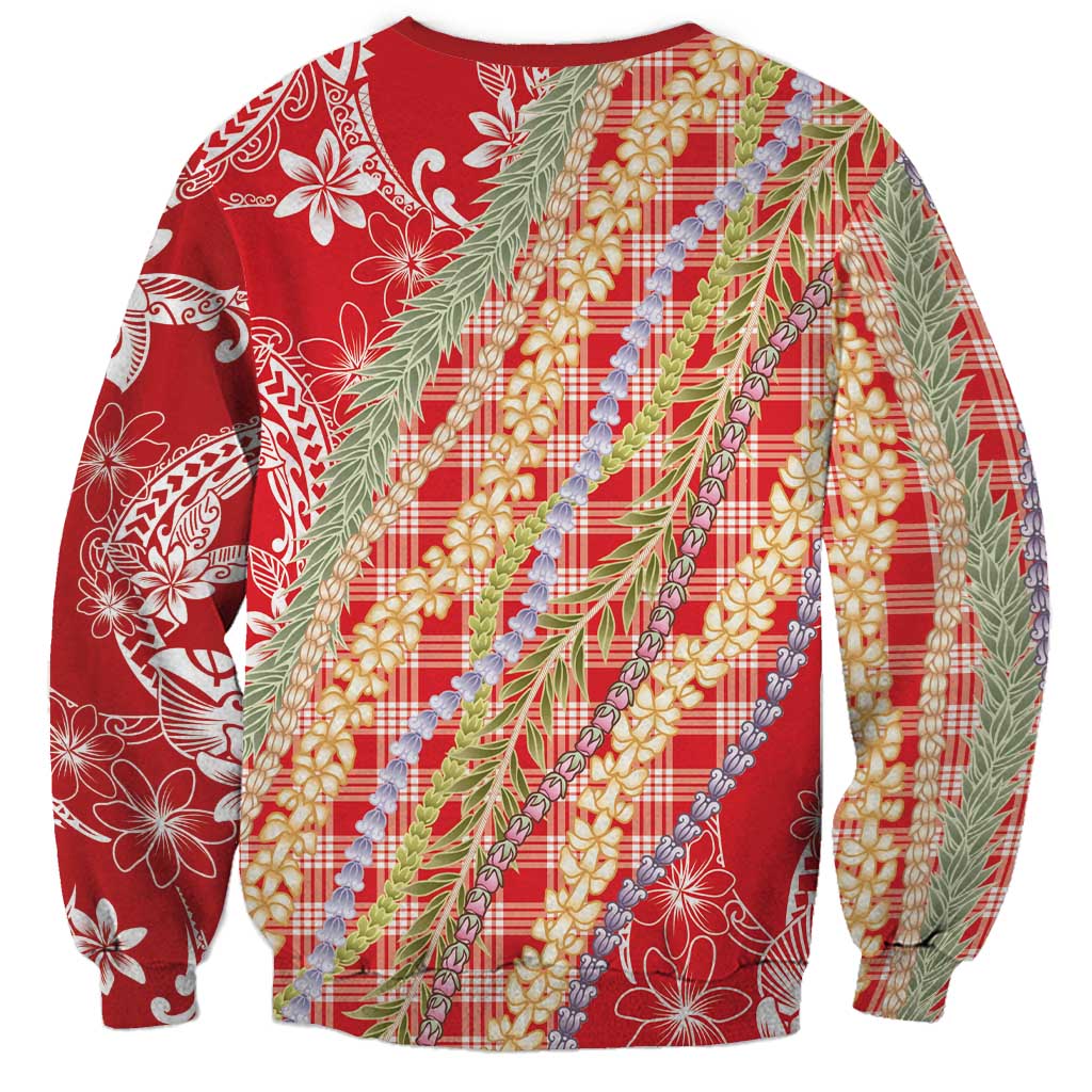 Red Palaka Hawaii Leis Sweatshirt Hawaiian-plaid Elegant Tropical Vibes - Polynesian Pride