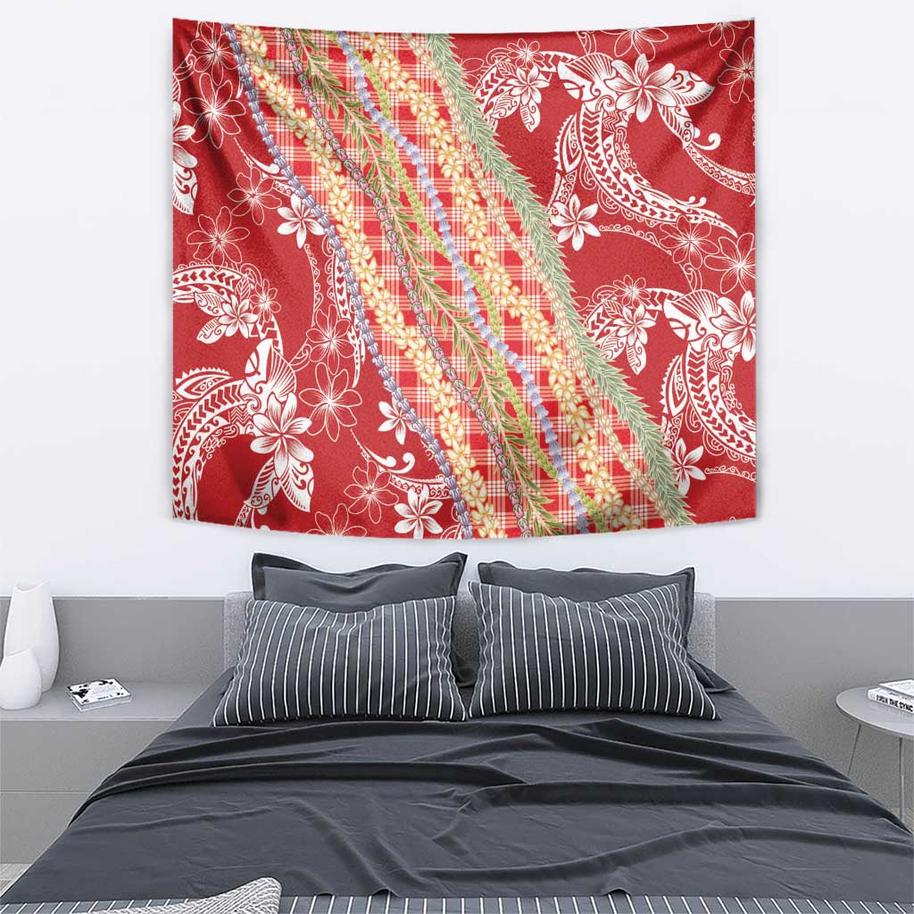 Red Palaka Hawaii Leis Tapestry Hawaiian-plaid Elegant Tropical Vibes - Polynesian Pride