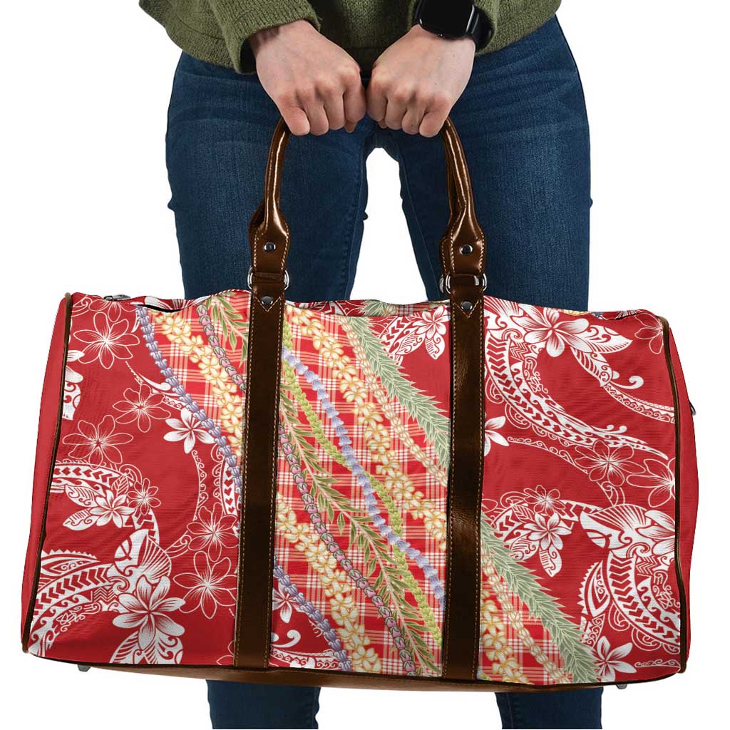 Red Palaka Hawaii Leis Travel Bag Hawaiian-plaid Elegant Tropical Vibes - Polynesian Pride