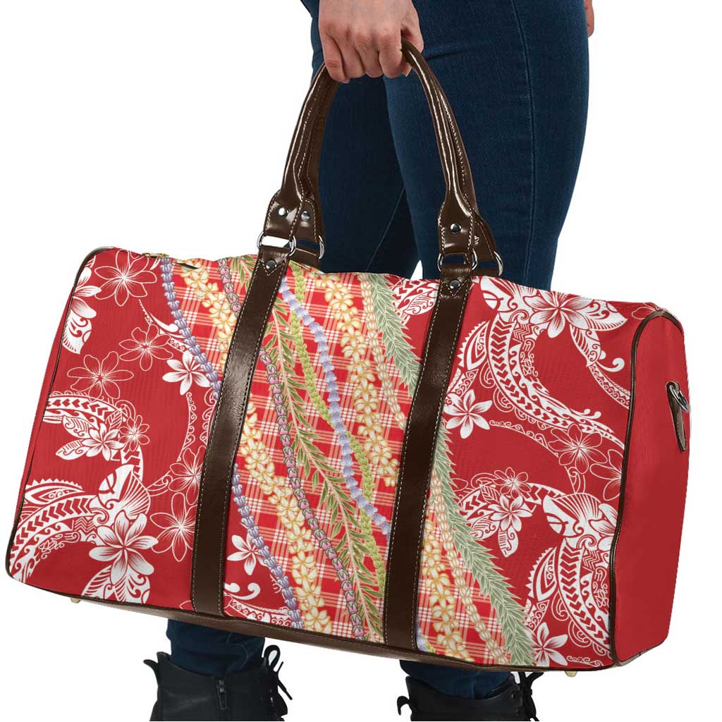 Red Palaka Hawaii Leis Travel Bag Hawaiian-plaid Elegant Tropical Vibes - Polynesian Pride