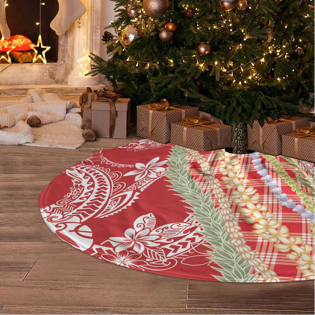 Red Palaka Hawaii Leis Tree Skirt Hawaiian-plaid Elegant Tropical Vibes - Polynesian Pride