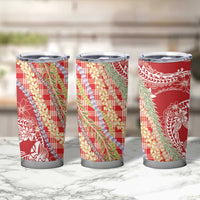 Red Palaka Hawaii Leis Tumbler Cup Hawaiian-plaid Elegant Tropical Vibes - Polynesian Pride