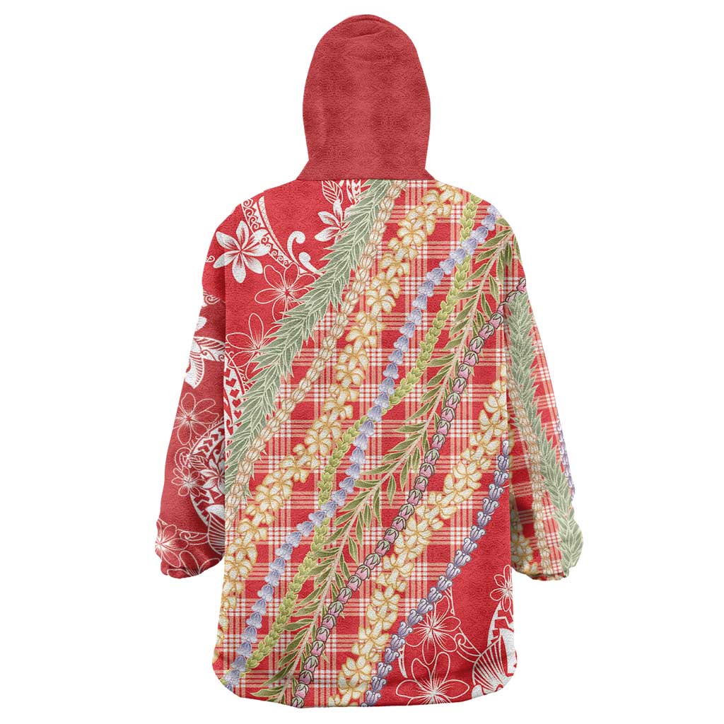Red Palaka Hawaii Leis Wearable Blanket Hoodie Hawaiian-plaid Elegant Tropical Vibes - Polynesian Pride