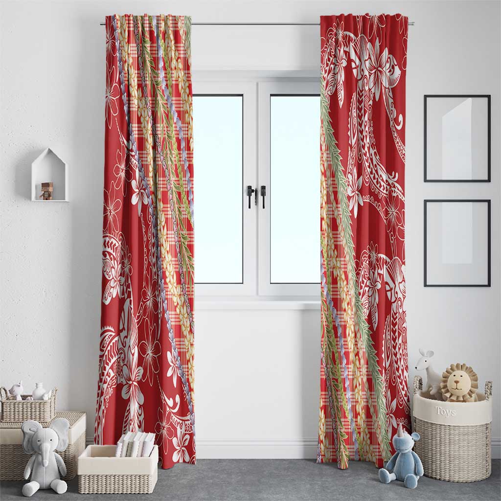 Red Palaka Hawaii Leis Window Curtain Hawaiian-plaid Elegant Tropical Vibes - Polynesian Pride