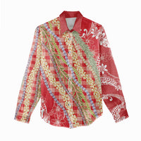 Red Palaka Hawaii Leis Women Casual Shirt Hawaiian-plaid Elegant Tropical Vibes - Polynesian Pride