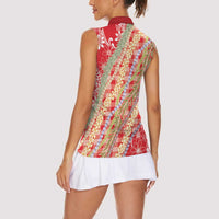 Red Palaka Hawaii Leis Women Sleeveless Polo Shirt Hawaiian-plaid Elegant Tropical Vibes - Polynesian Pride