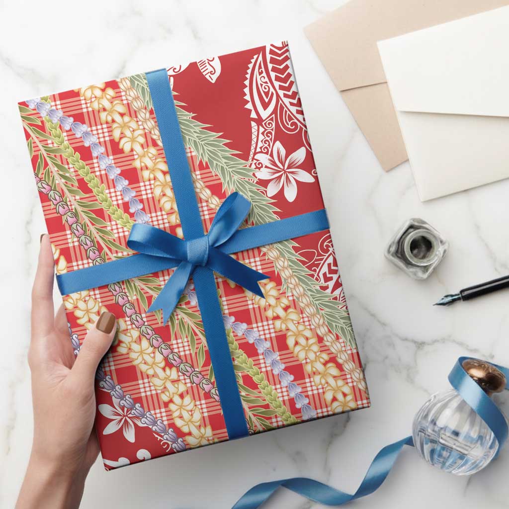 Red Palaka Hawaii Leis Wrapping Paper Hawaiian-plaid Elegant Tropical Vibes - Polynesian Pride
