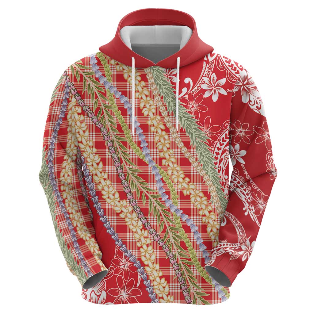 Red Palaka Hawaii Leis Zip Hoodie Hawaiian-plaid Elegant Tropical Vibes - Polynesian Pride