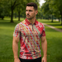 Red Palaka Hawaii Leis Zipper Polo Shirt Hawaiian-plaid Elegant Tropical Vibes - Polynesian Pride