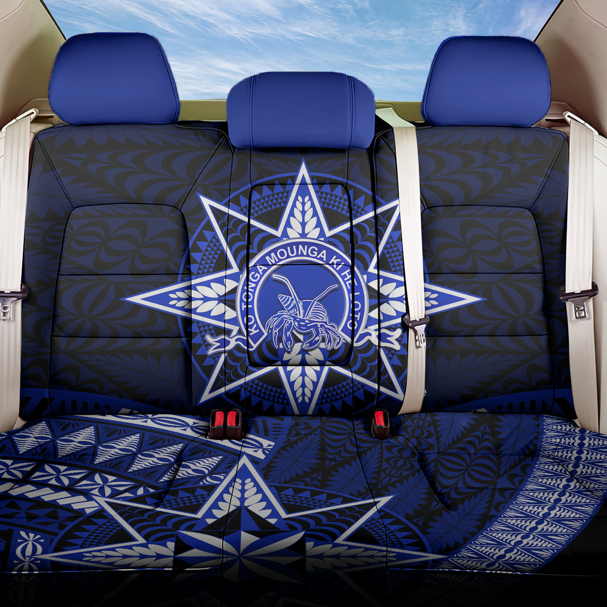 Tonga Tupou College And Queen Salote College Back Car Seat Cover Tongan Ngatu Pattern LT14 One Size Blue - Polynesian Pride