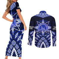 Tonga Tupou College And Queen Salote College Couples Matching Short Sleeve Bodycon Dress and Long Sleeve Button Shirt Tongan Ngatu Pattern LT14 - Polynesian Pride