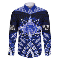 Tonga Tupou College And Queen Salote College Family Matching Short Sleeve Bodycon Dress and Hawaiian Shirt Tongan Ngatu Pattern LT14 Dad's Shirt - Long Sleeve Blue - Polynesian Pride