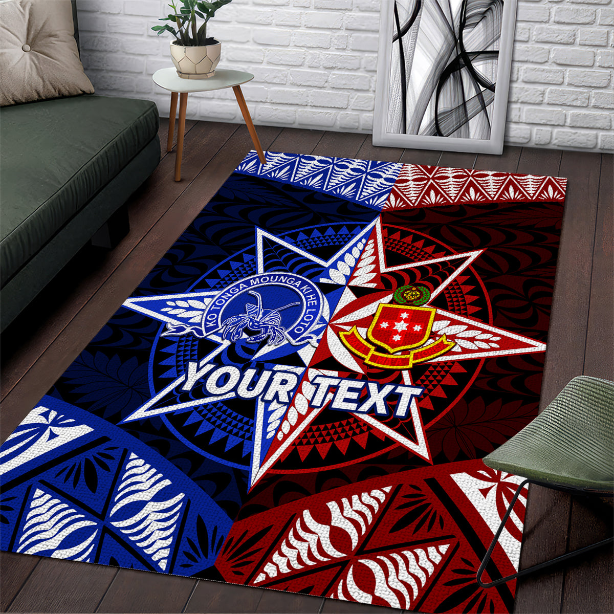 Personalised Tupou College And Kolisi Tonga Atele Area Rug Tongan Ngatu Pattern LT14 Blue - Polynesian Pride