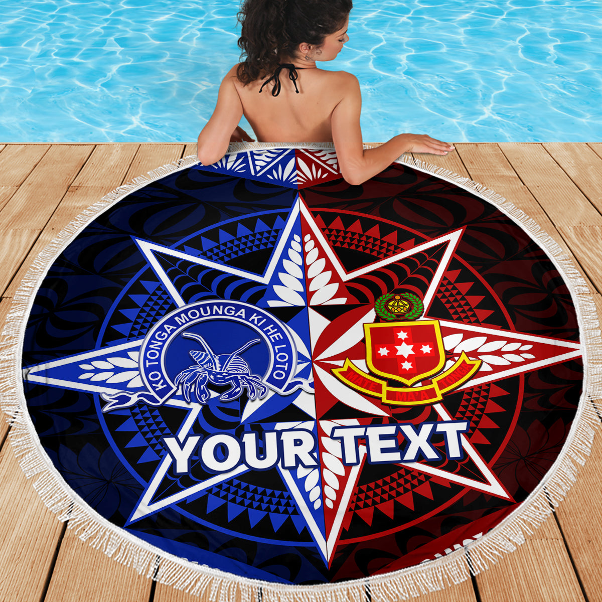 Personalised Tupou College And Kolisi Tonga Atele Beach Blanket Tongan Ngatu Pattern LT14 - Polynesian Pride