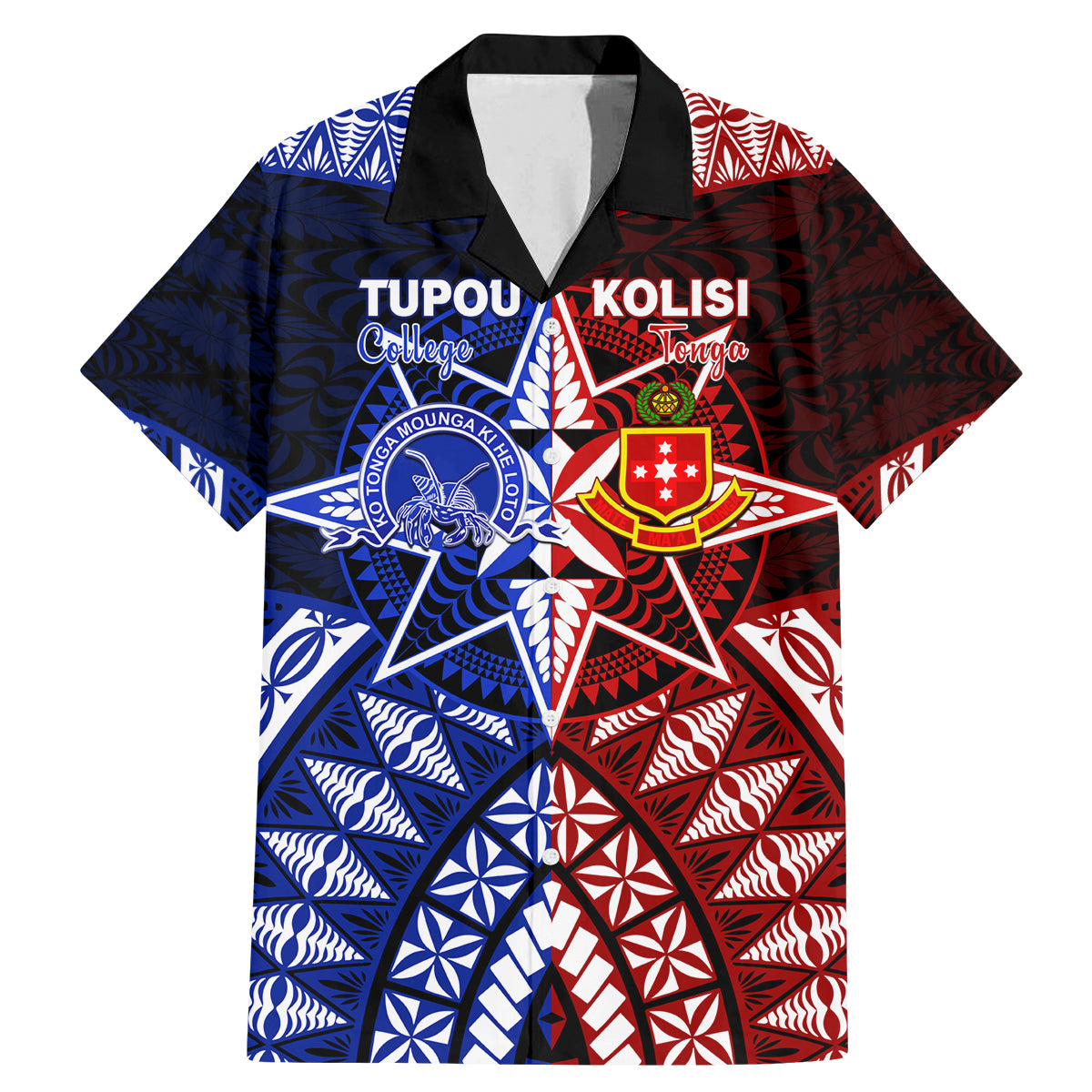 Personalised Tupou College And Kolisi Tonga Atele Family Matching Mermaid Dress and Hawaiian Shirt Tongan Ngatu Pattern LT14 Dad's Shirt - Short Sleeve Blue - Polynesian Pride