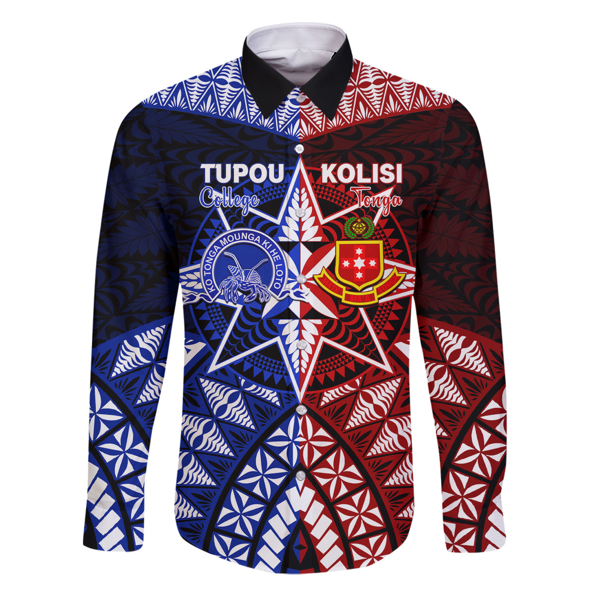Personalised Tupou College And Kolisi Tonga Atele Family Matching Mermaid Dress and Hawaiian Shirt Tongan Ngatu Pattern LT14 Dad's Shirt - Long Sleeve Blue - Polynesian Pride