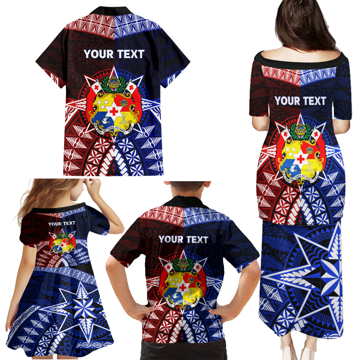 Personalised Tupou College And Kolisi Tonga Atele Family Matching Puletasi Dress and Hawaiian Shirt Tongan Ngatu Pattern LT14 - Polynesian Pride