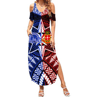 Personalised Tupou College And Kolisi Tonga Atele Family Matching Summer Maxi Dress and Hawaiian Shirt Tongan Ngatu Pattern LT14 Mom's Dress Blue - Polynesian Pride