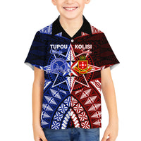 Personalised Tupou College And Kolisi Tonga Atele Family Matching Tank Maxi Dress and Hawaiian Shirt Tongan Ngatu Pattern LT14 Son's Shirt Blue - Polynesian Pride